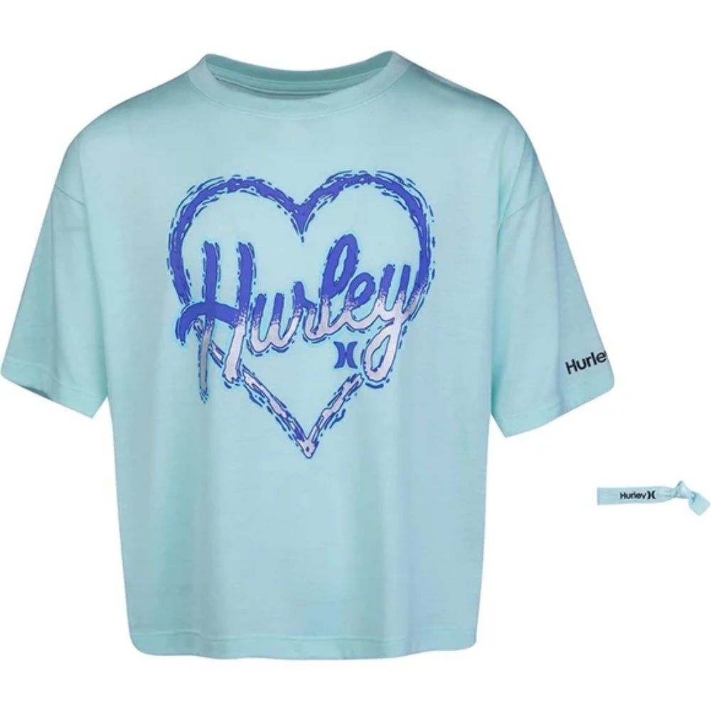 NWT Girls XL Hurley Heart Graphic Tee w/ Matching Bracelet or Hair tie